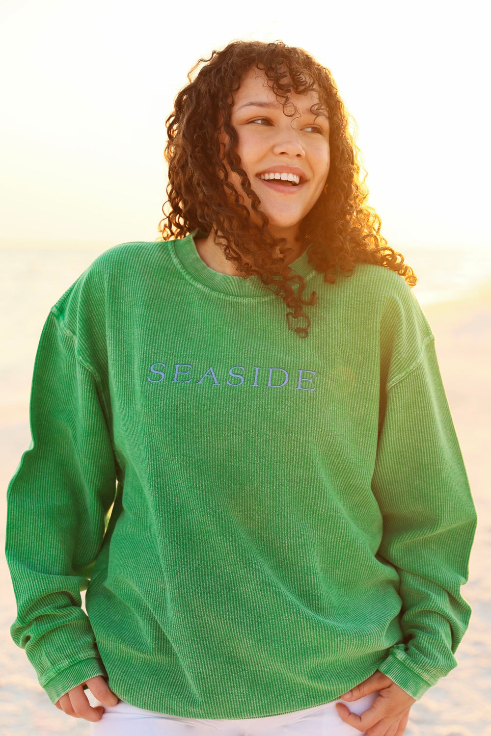 Clover green Seaside Corded ribbed Embroidered Sweatshirt
