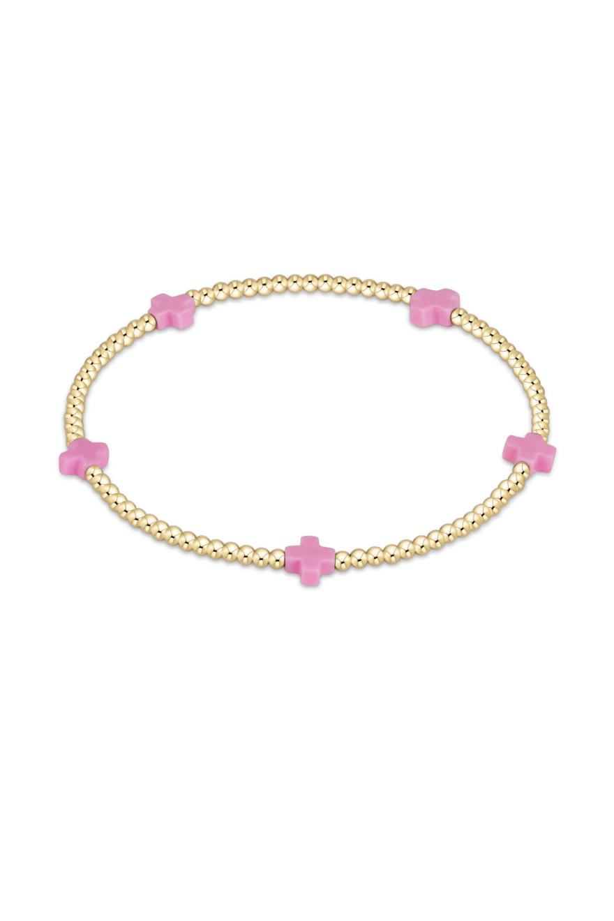 Enewton Signature Cross Small Gold Pattern 2mm Bead Bracelet - Bright Pink