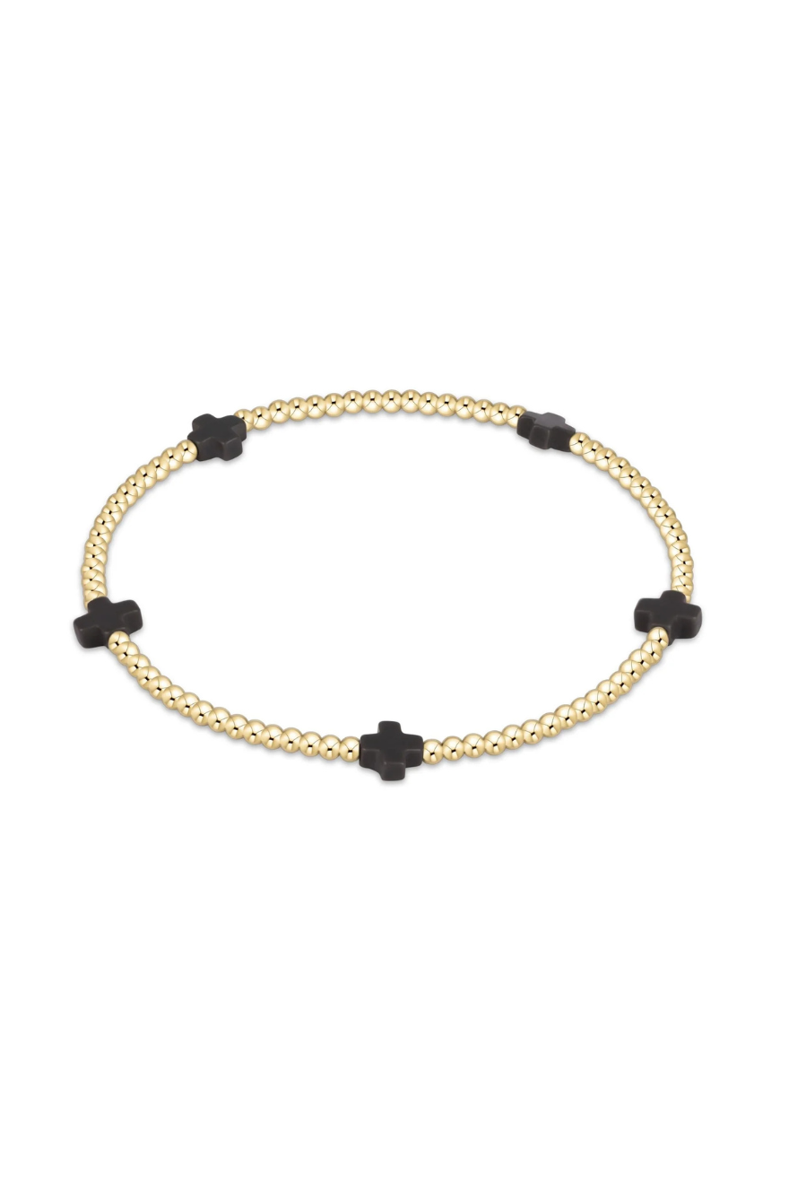 Enewton Signature Cross Small Gold Pattern 2mm Bead Bracelet - Charcoal