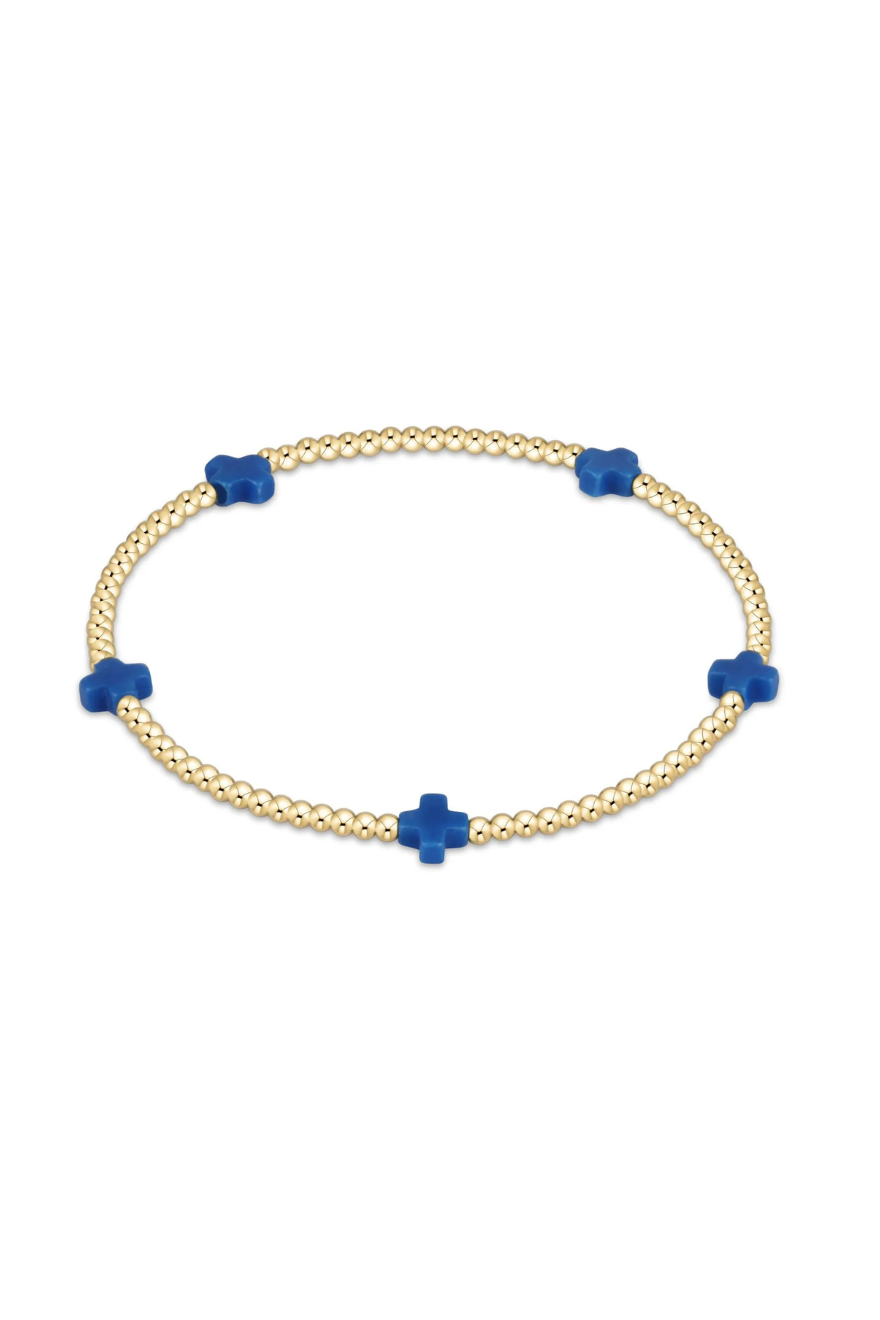 Enewton Signature Cross Small Gold Pattern 2mm Bead Bracelet - Cobalt