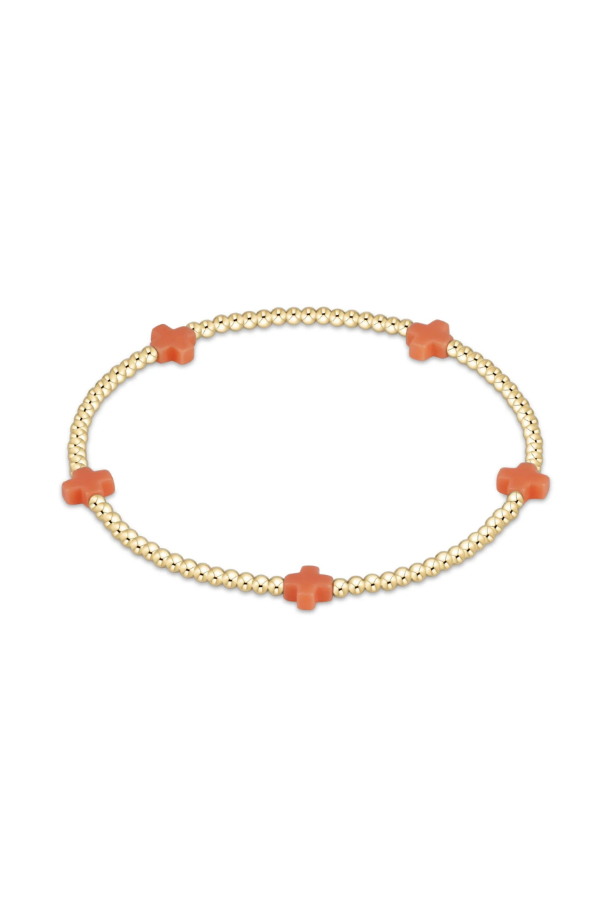 Enewton Signature Cross Small Gold Pattern 2mm Bead Bracelet - Coral