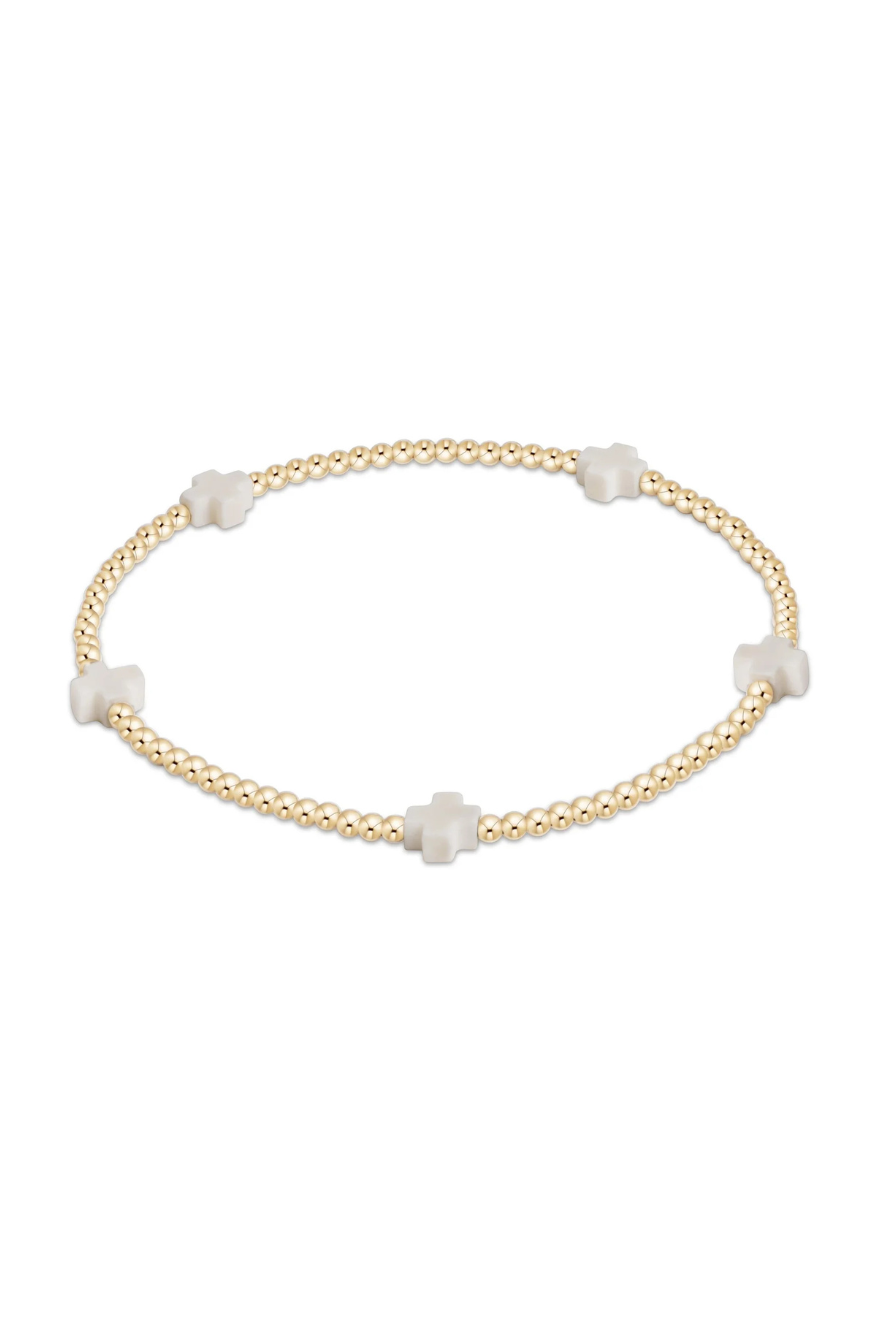 Enewton Signature Cross Small Gold Pattern 2mm Bead Bracelet - Off White