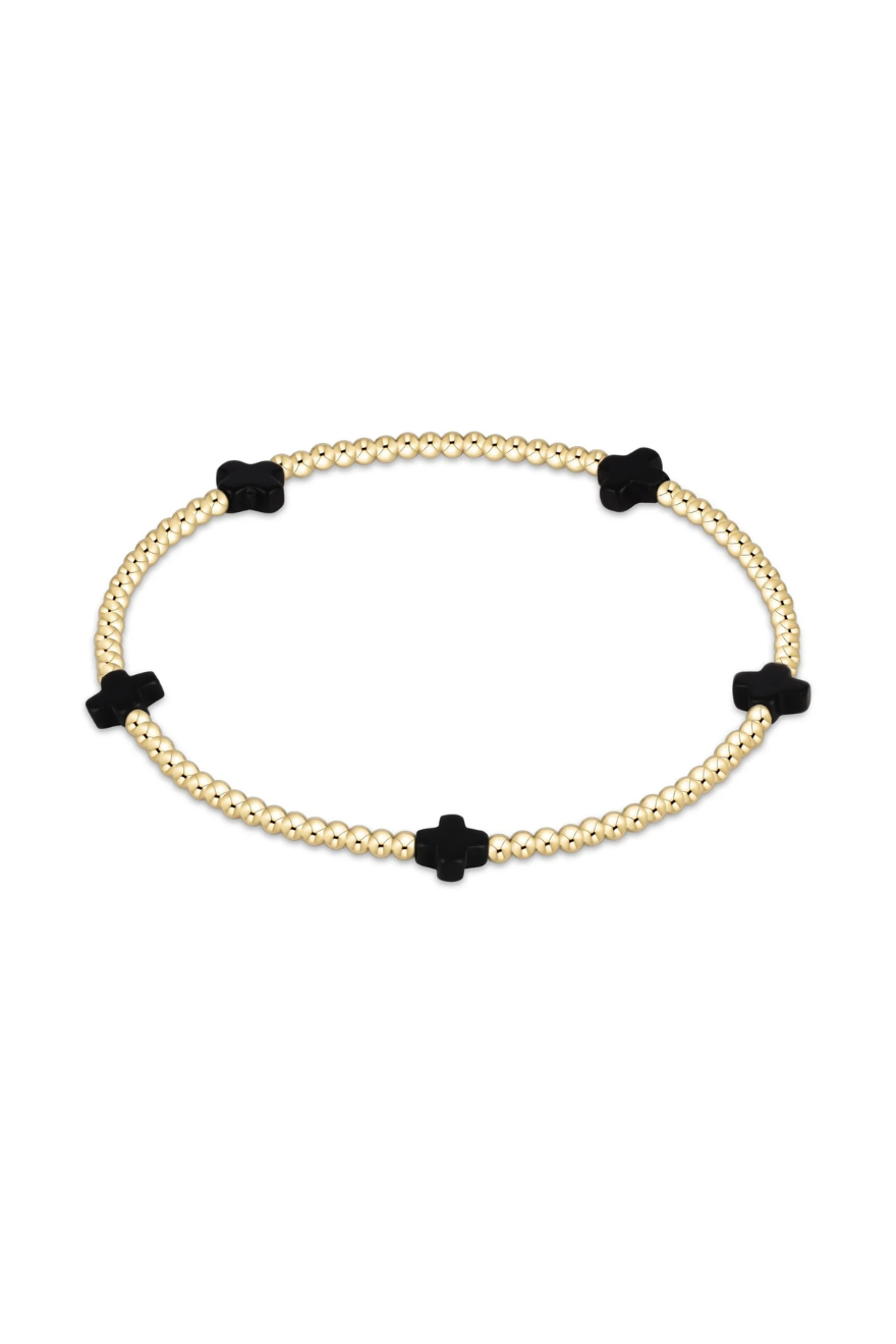 Enewton Signature Cross Small Gold Pattern 2mm Bead Bracelet - Onyx