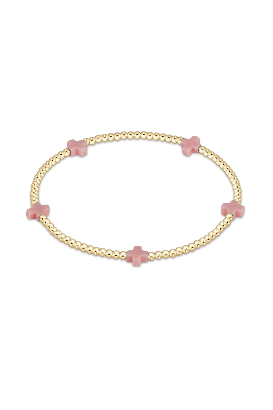 Enewton Signature Cross Small Gold Pattern 2mm Bead Bracelet - Pink