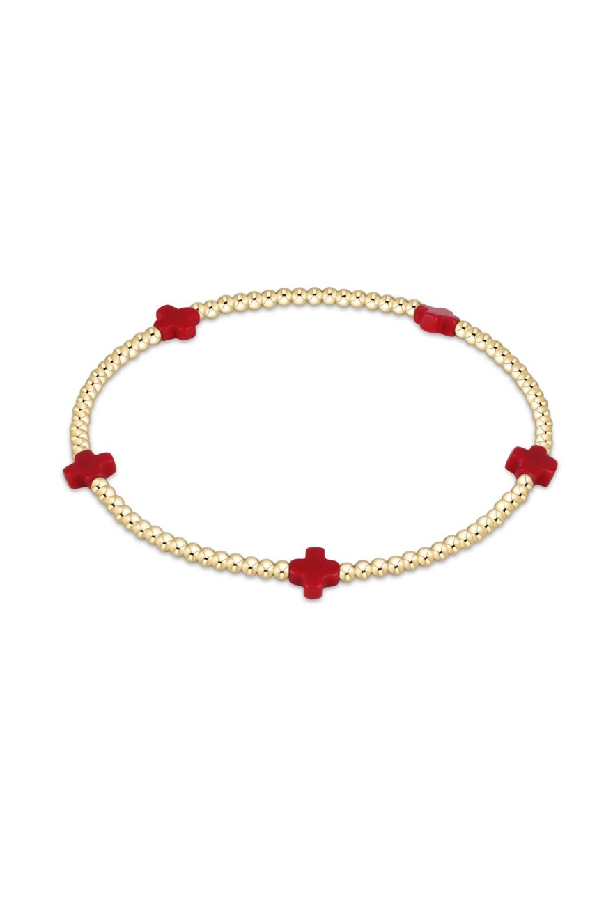 Enewton Signature Cross Small Gold Pattern 2mm Bead Bracelet - Red