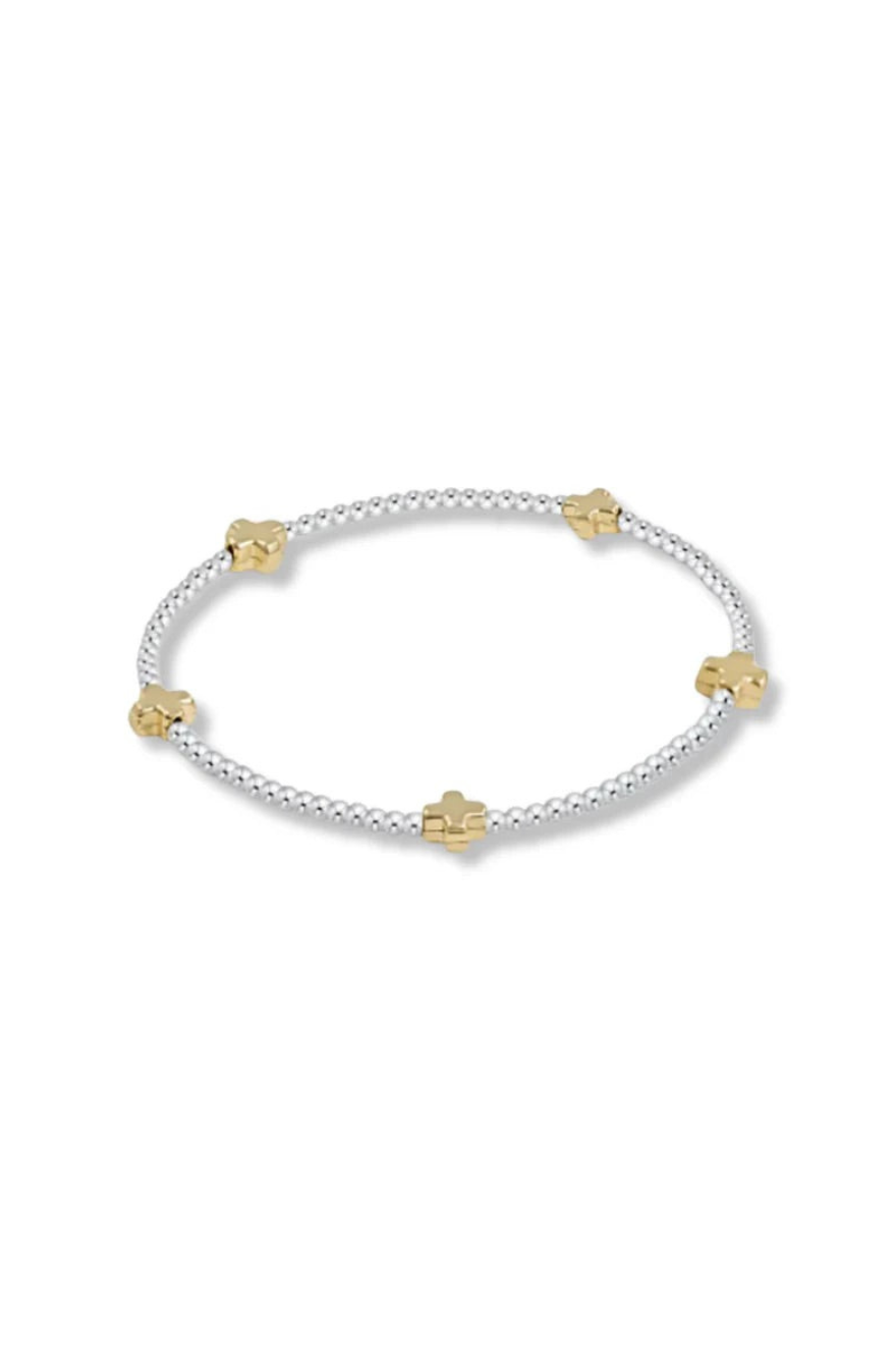 Enewton Signature Cross Small Sterling Mixed Metal 2mm Bead Bracelet- Gold