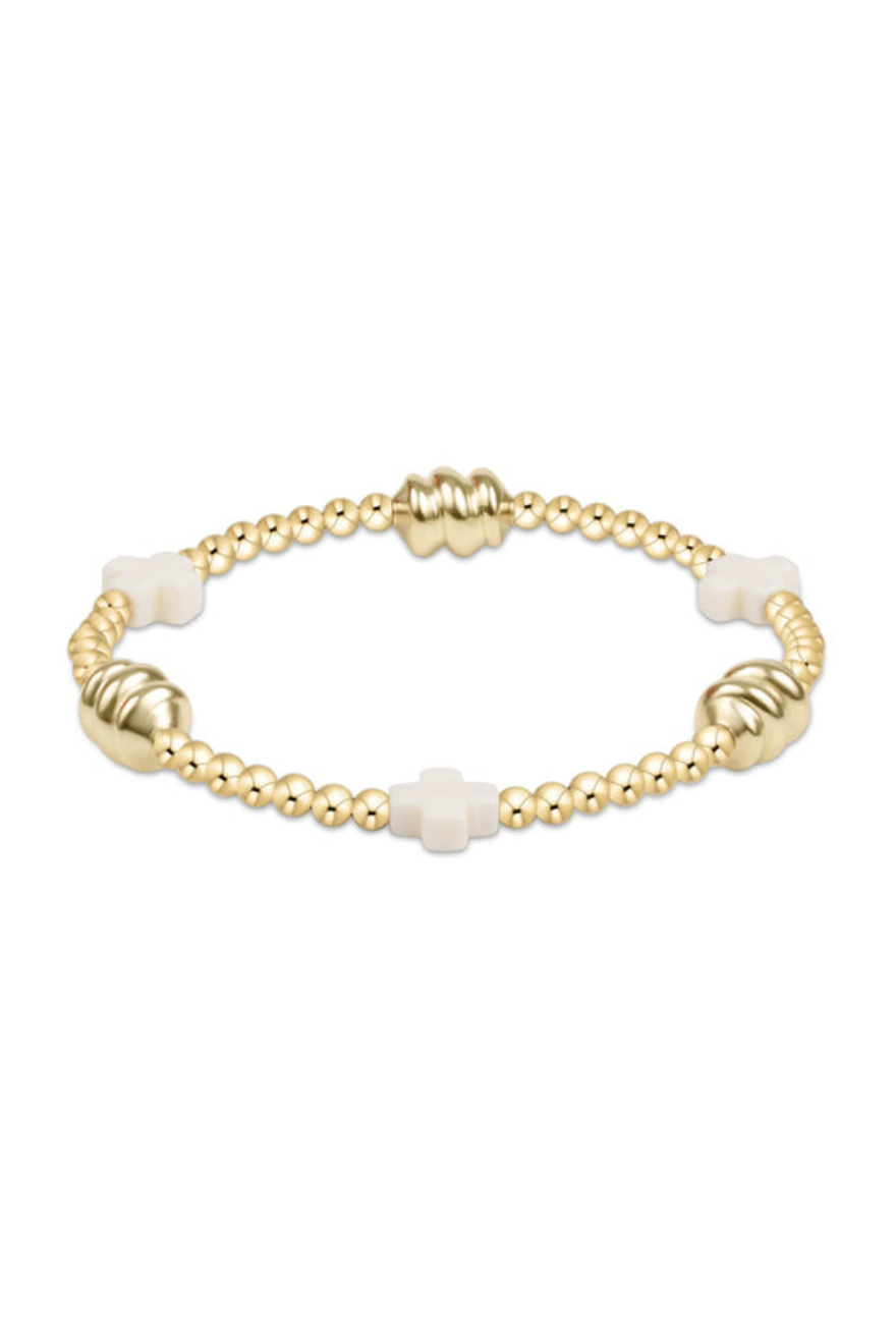 Enewton Signature Cross Admire Gold Pattern 3mm Bead Bracelet - Off-White
