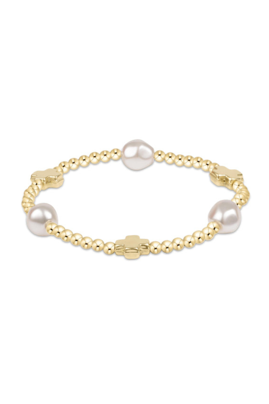 Enewton Signature Cross Admire Pearl Pattern 3mm Bead Bracelet - Gold