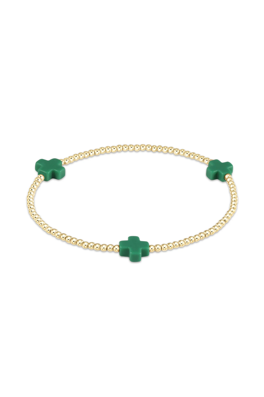 Enewton Signature Cross Gold Pattern 2mm Bead Bracelet - Emerald