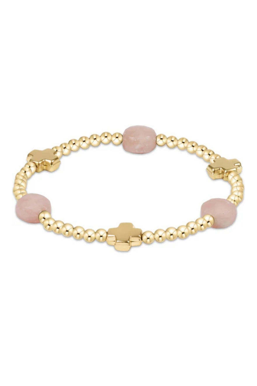 Enewton Signature Cross Admire Gold Pattern 3mm Bead Bracelet - Pink Opal