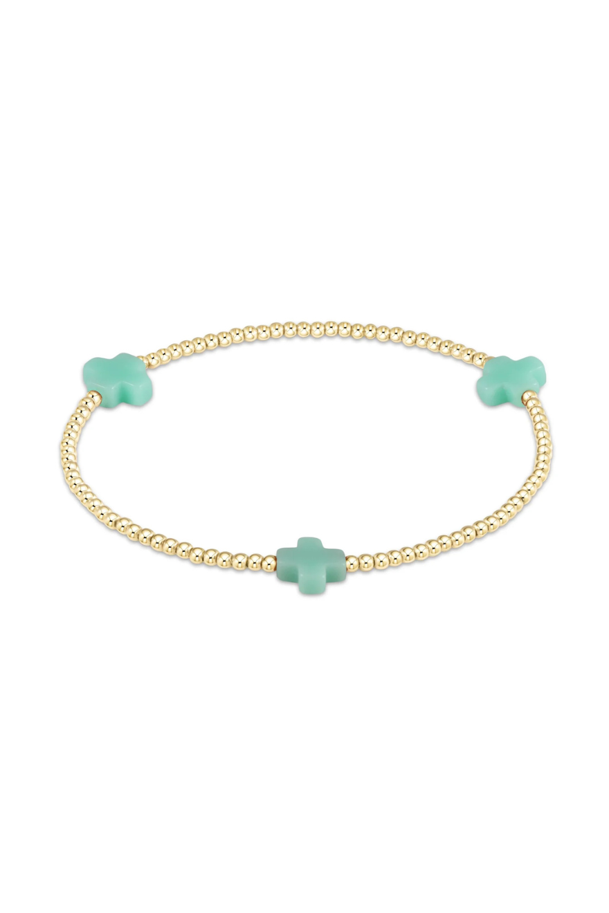 Enewton Signature Cross Gold Pattern 2mm Bead Bracelet - Turquoise