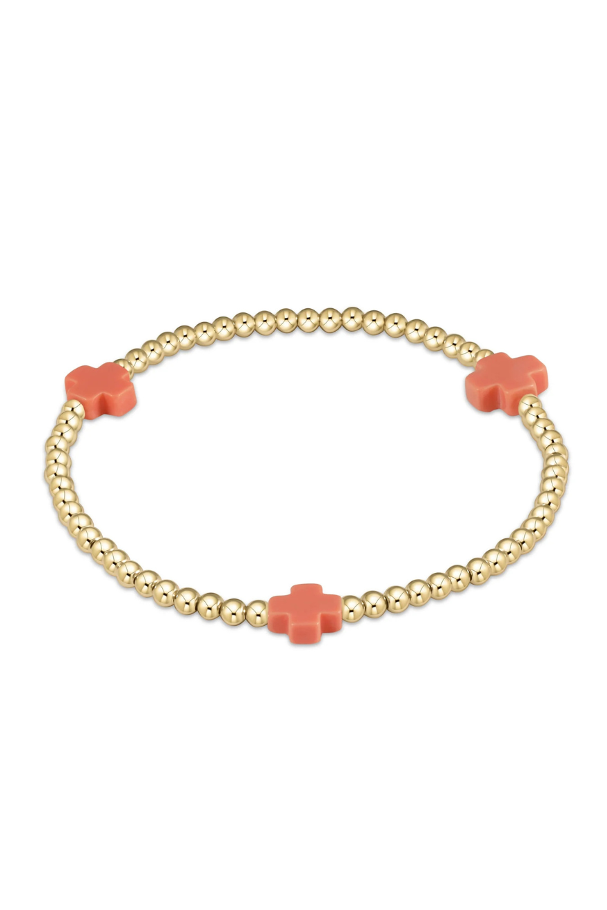Enewton Signature Cross Gold Pattern 3mm Bead Bracelet - Coral