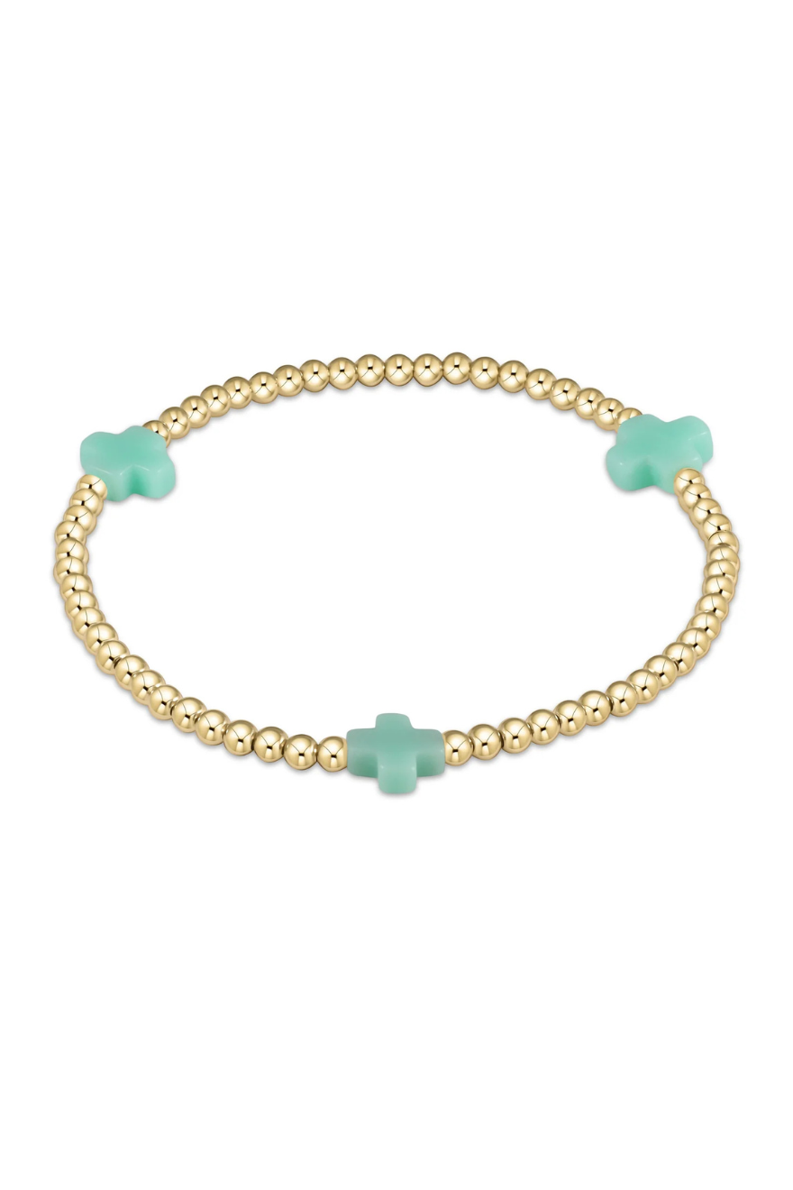 Enewton Signature Cross Gold Pattern 3mm Bead Bracelet - Mint
