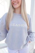 Faded Denim Seaside Corded Embroidered Sweatshirt