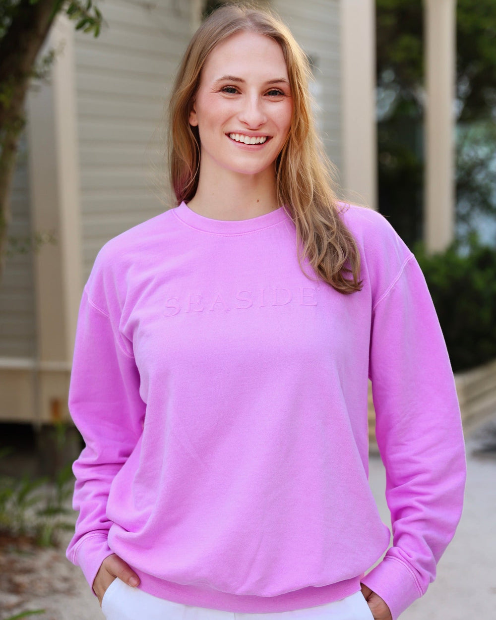 Bright Bery Lightweight Seaside Crewneck Sweatshirt Purple Seaside Florida 30A