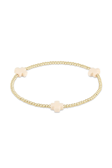 Enewton Signature Cross Gold Pattern 2mm Bead Bracelet - Off White