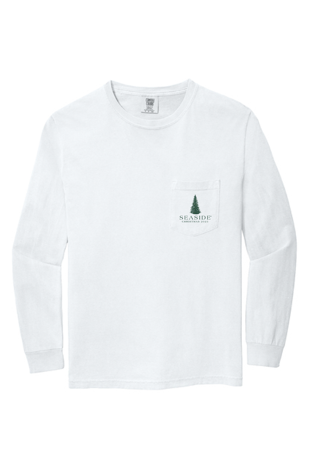 2025 White Seaside Christmas Pocket Tee front