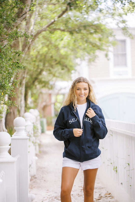 Navy Blue Seaside Zip Hoodie