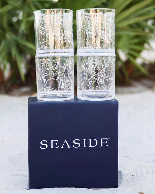 Acrylic Seaside Map Glasses Set of 4  with Seaside Box