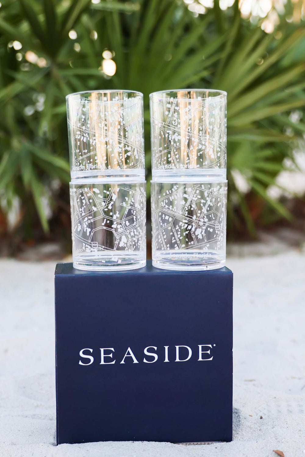 Acrylic Seaside Map Glasses Set of 4  with Seaside Box
