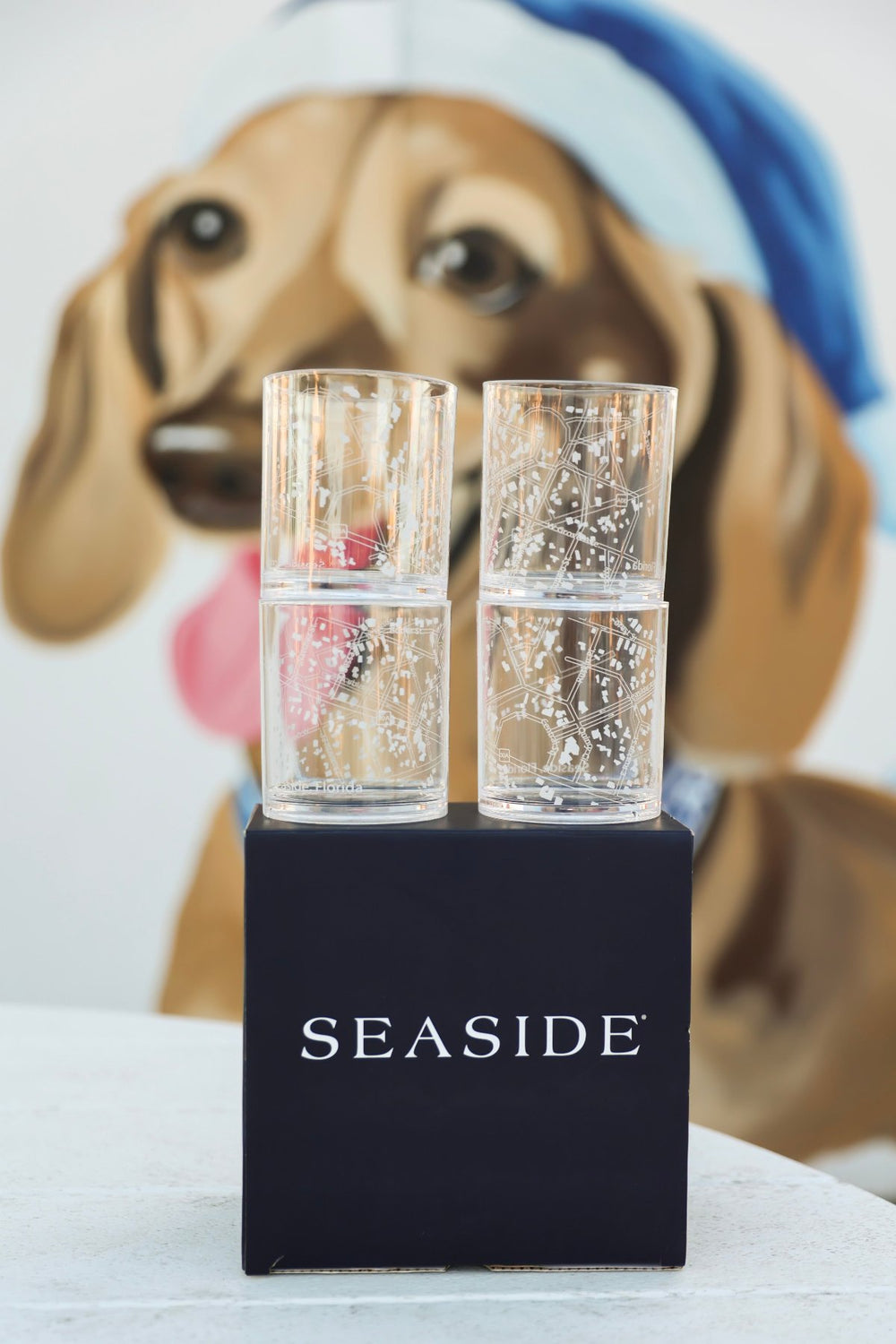 Acrylic Seaside Map Glasses Set of 4 with Seaside Box