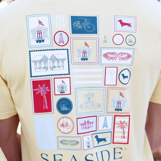Americana Postage Stamps Tee Patriotic Yellow The Seaside Style 30a