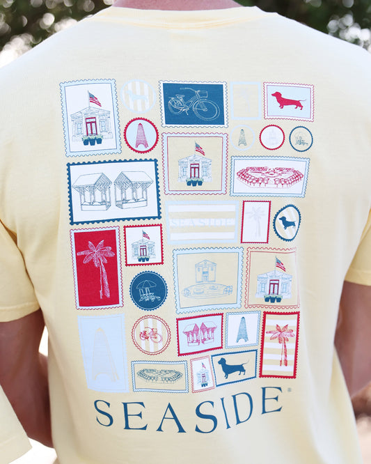 Americana Postage Stamps Tee Patriotic Yellow The Seaside Style 30a
