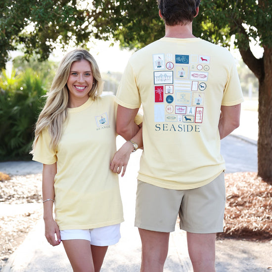 Americana Postage Stamps Tee Patriotic Yellow The Seaside Style 30a