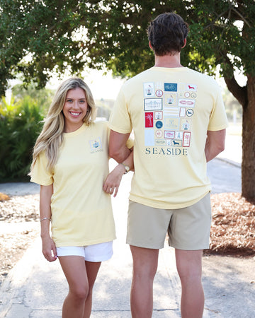 Americana Postage Stamps Tee Patriotic Yellow The Seaside Style 30a
