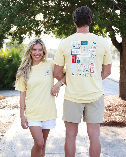 Americana Postage Stamps Tee Patriotic Yellow The Seaside Style 30a