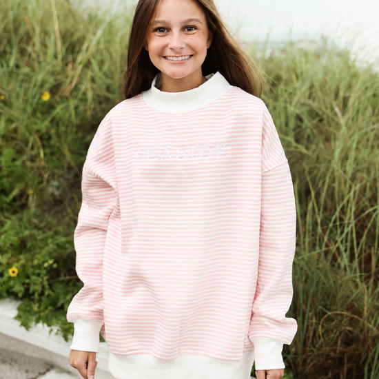 Blossom Stripe Seaside Mock Neck Sweatshirt The Seaside Style 30a