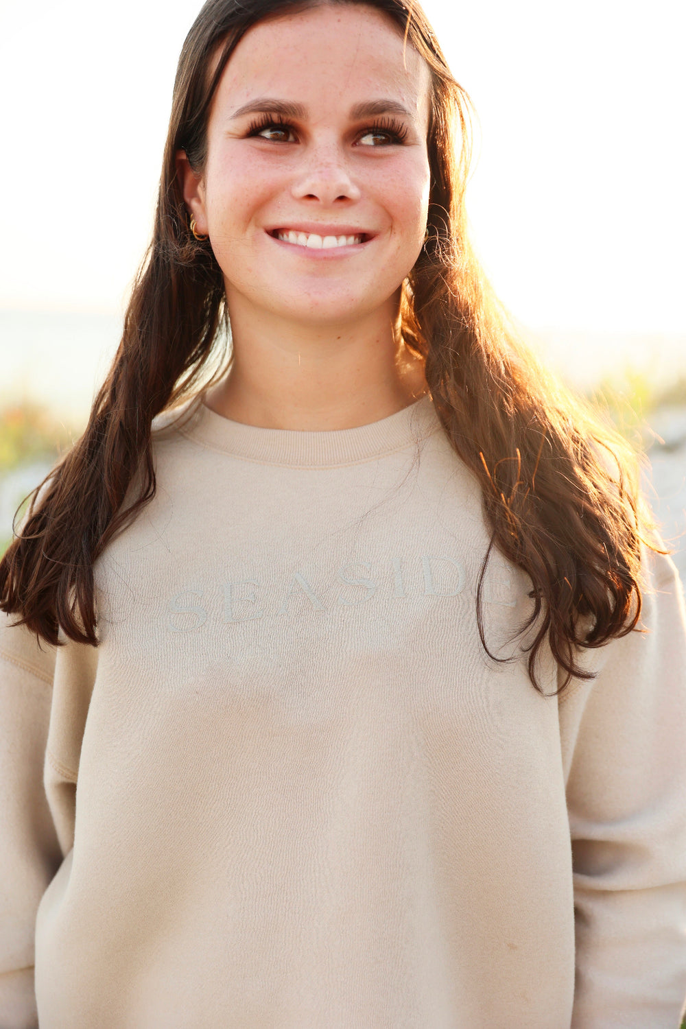 Beige Seaside Reverse Fleece Midi Sweatshirt