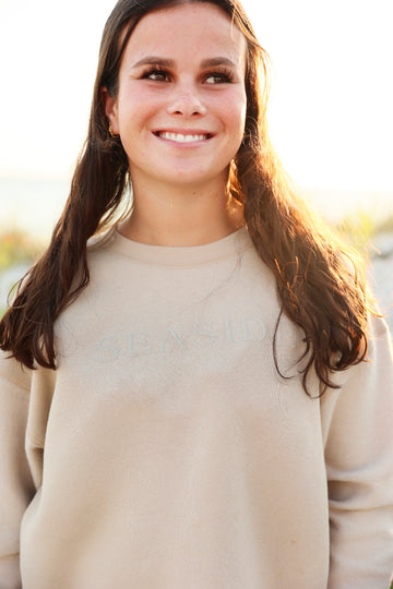 Beige Seaside Reverse Fleece Midi Sweatshirt