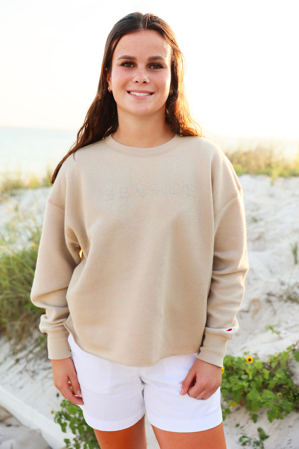 Beige Seaside Reverse Fleece Midi Sweatshirt