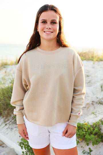 Beige Seaside Reverse Fleece Midi Sweatshirt