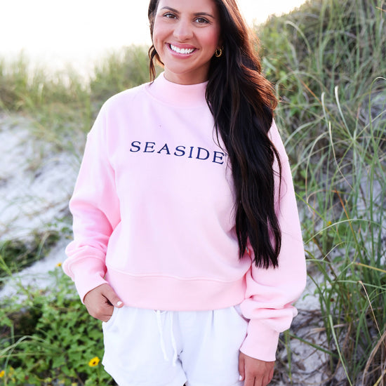 Blossom Pink Seaside Cropped Mini Mock-Neck Sweatshirt The Seaside Style 30a