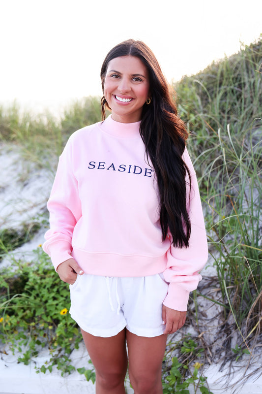 Blossom Pink Seaside Cropped Mini Mock-Neck Sweatshirt The Seaside Style 30a