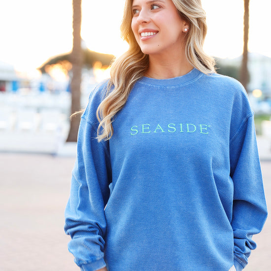 Blue Seaside Corded Crewneck Sweatshirt The Seaside Style 30A