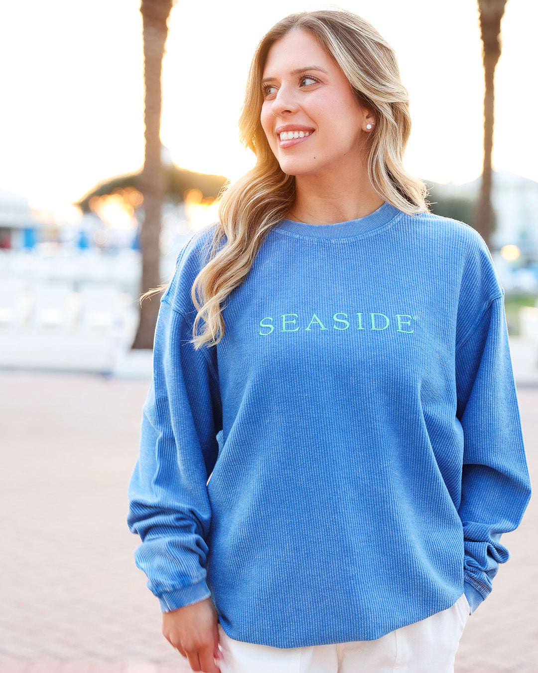 Blue Seaside Corded Crewneck Sweatshirt The Seaside Style 30A