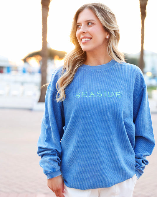 Blue Seaside Corded Crewneck Sweatshirt The Seaside Style 30A