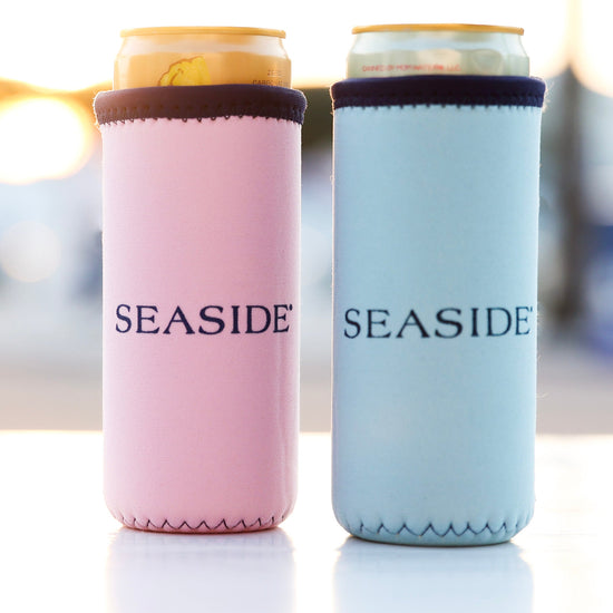 Blue and pink Seaside Slim Can Insulator