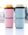 Blue and pink Seaside Slim Can Insulator