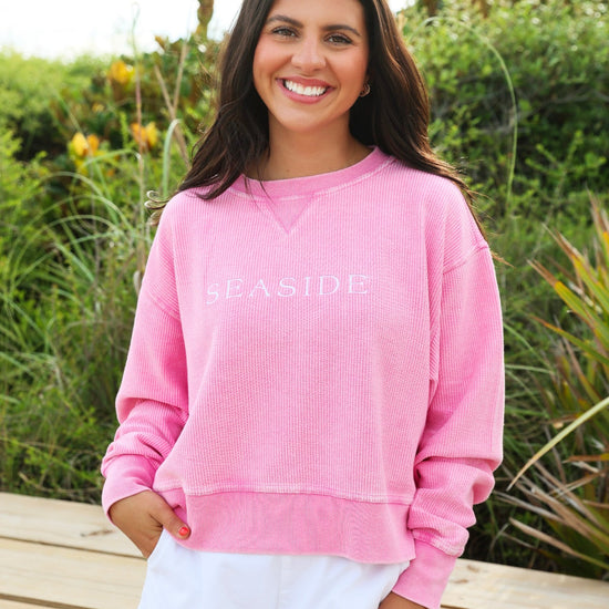 Bubblegum Pink Cropped Seaside Corded ribbed Sweatshirt