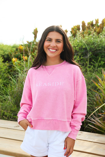 Bubblegum Pink Cropped Seaside Corded ribbed Sweatshirt