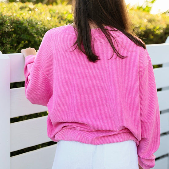 Bubblegum Pink Watermelon Crunchberry Seaside Corded Embroidered Sweatshirt