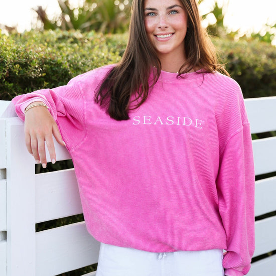 Bubblegum Pink Watermelon Crunchberry Seaside Corded Embroidered Sweatshirt