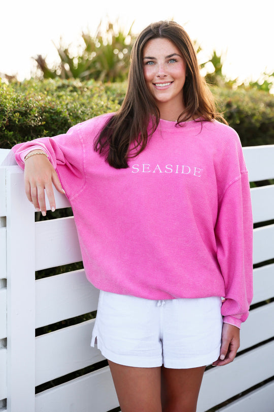 Bubblegum Pink Watermelon Crunchberry Seaside Corded Embroidered Sweatshirt