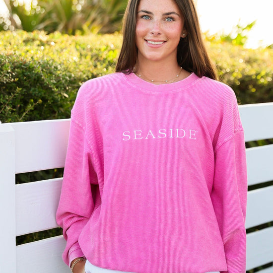 Bubblegum Pink Watermelon Crunchberry Seaside Corded Embroidered Sweatshirt The Seaside Style 