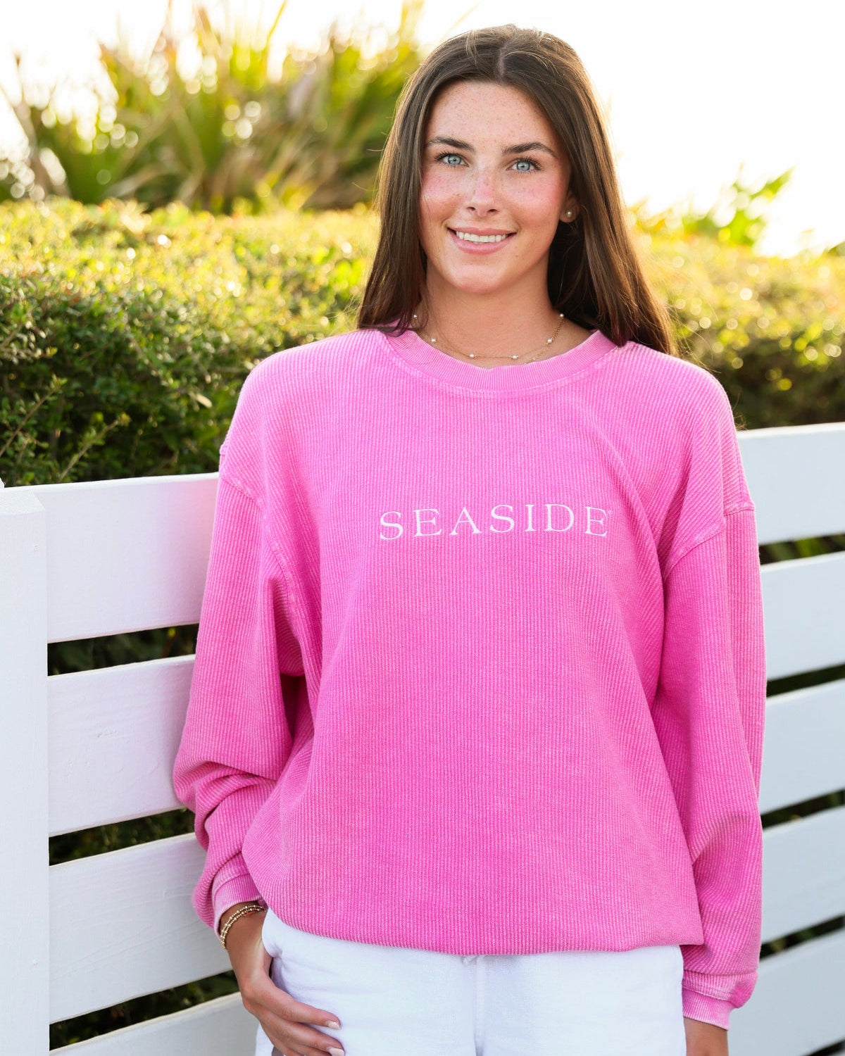 Bubblegum Pink Watermelon Crunchberry Seaside Corded Embroidered Sweatshirt The Seaside Style 