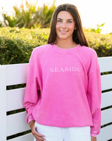 Bubblegum Pink Watermelon Crunchberry Seaside Corded Embroidered Sweatshirt The Seaside Style 